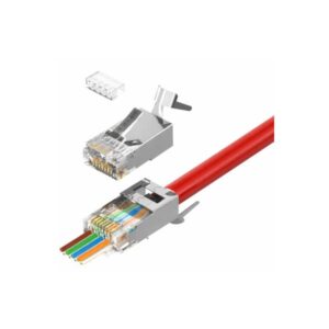 קונקטור RJ45 CAT7 מסוכך עם חורי יציאה לגידים ומוליך קונקטור RJ45 CAT7 מסוכך עם חורי יציאה לגידים ומוליך