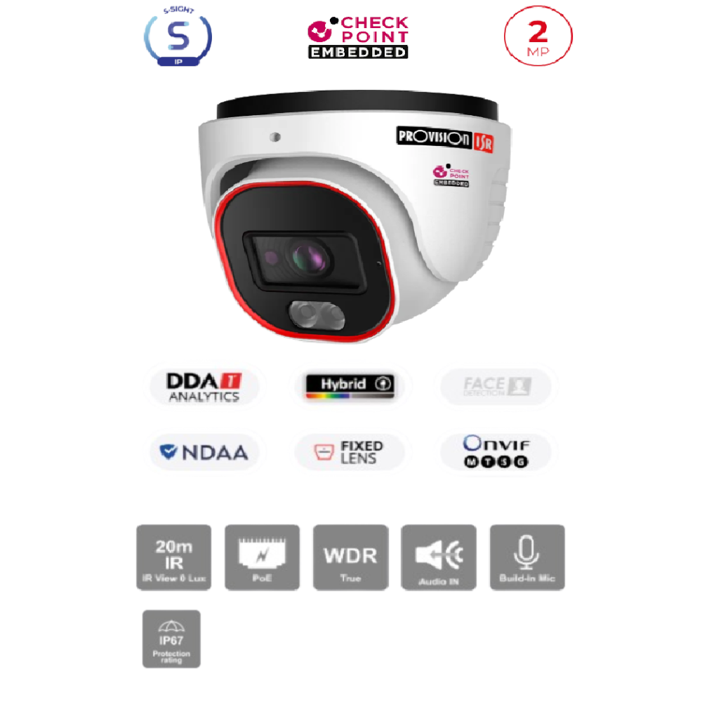 מצלמת כיפה Provision DH-320IPSN 2MP IP PoE 2.8mm