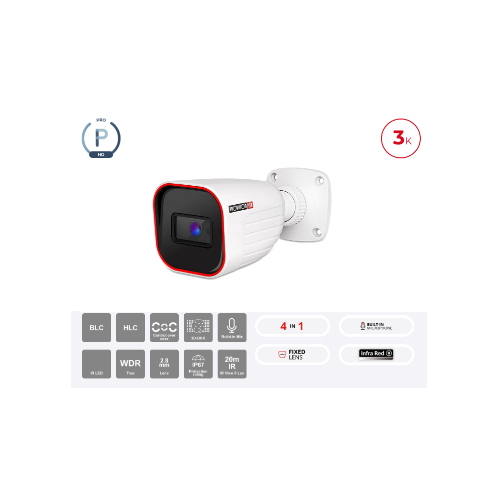 מצלמת צינור Provision I2-33K0AP 3K 2.8mm — IP67, 20 מ' IR