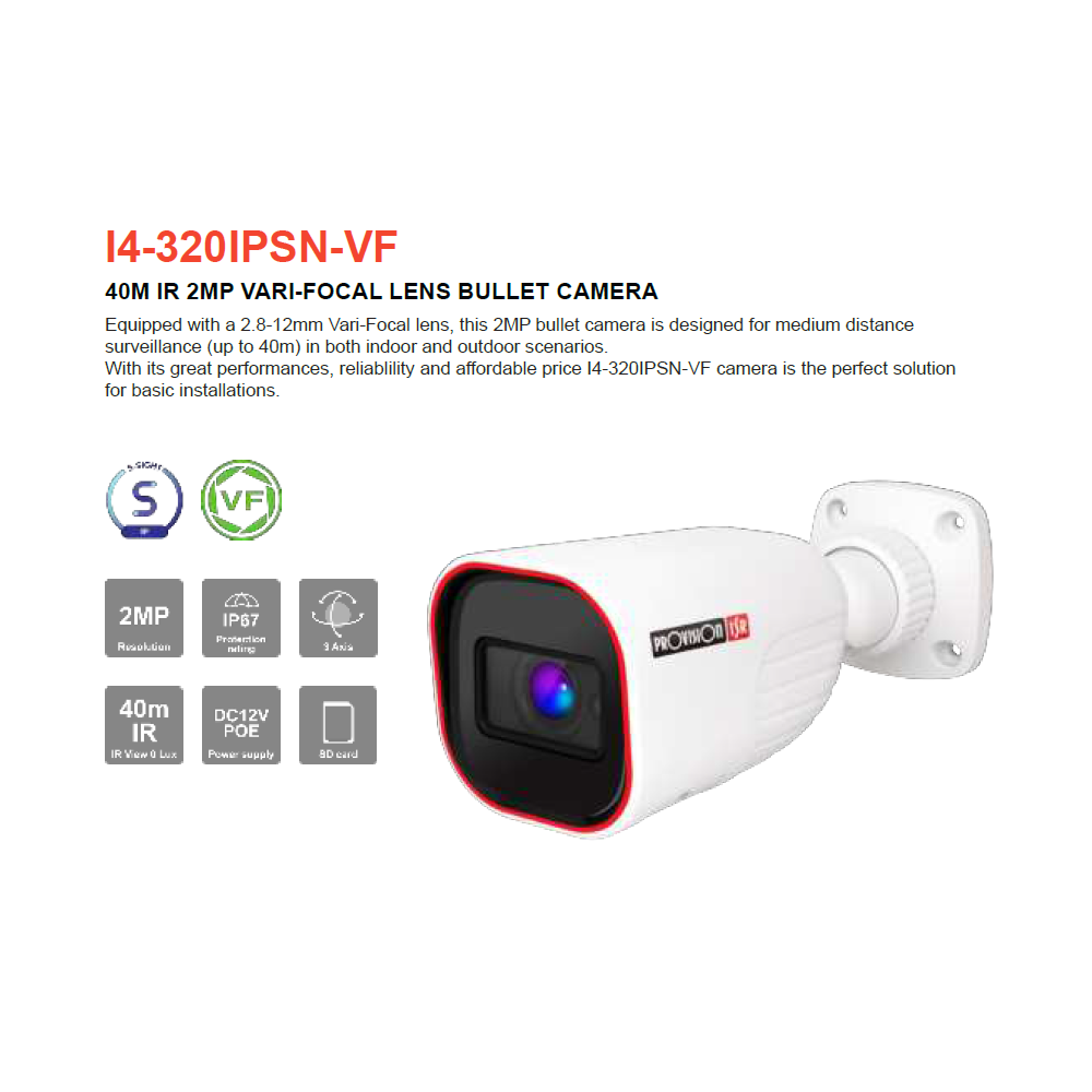 מצלמת צינור Provision I4-320IPSN-VF — IP 2MP PoE, עדשה משתנה