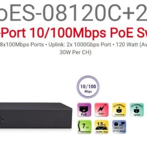 סוויץ 2PORT UPLOAD 1GB + Provision PoES-08120C+2GI 8port 10/100